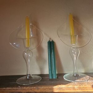 FREE SHIP Delicate ArtDeco Candlestick holders & 4 candles Jack n the Pulpit